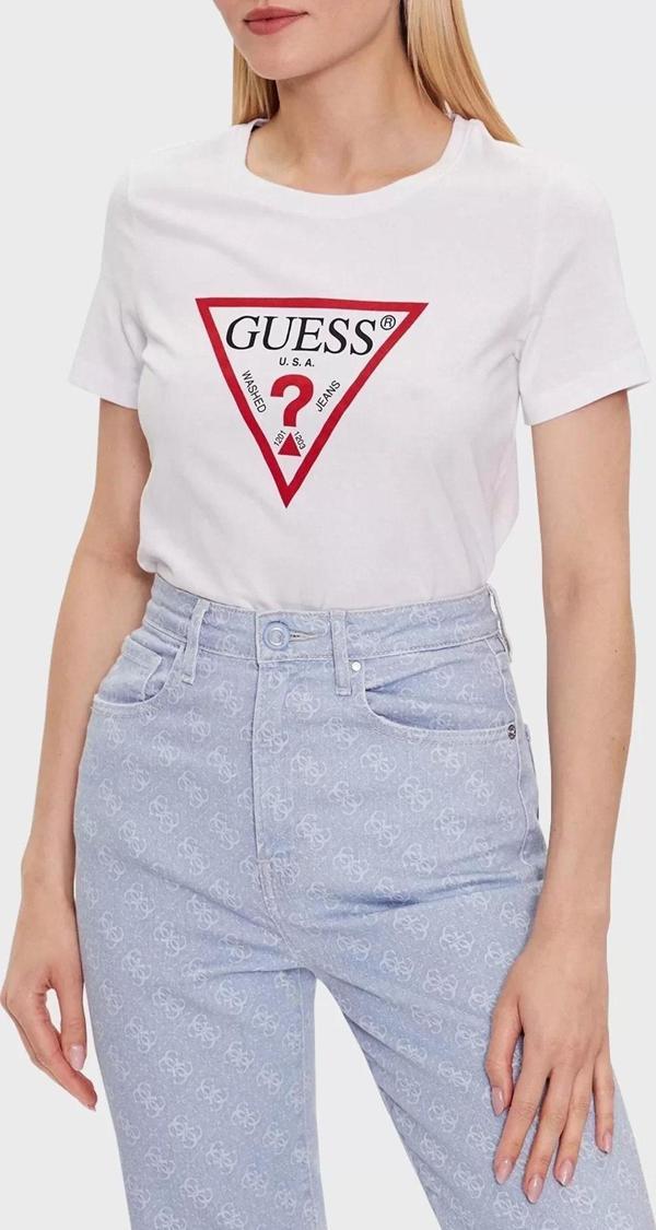 Guess Kadın Bisiklet Yaka Beyaz Tişört - Image 1