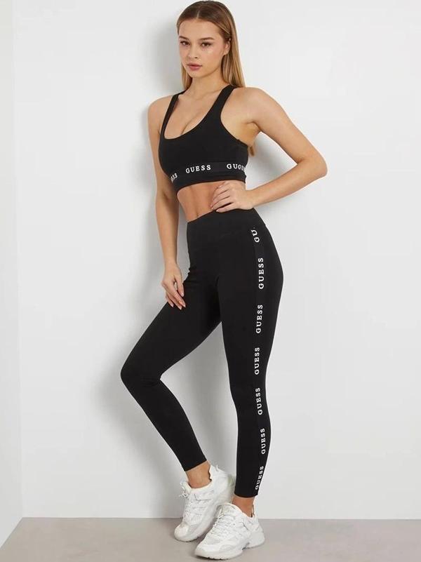 Guess Logo Şeritli Yüksek Bel Slim Fit Aline Kadın Tayt - Image 1