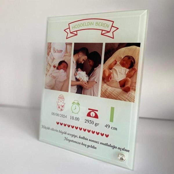 Dearens 3 Fotoğraf Ve Mesajlı Bebek Doğum Cam Çerçeve Beyaz 18x23 cm - Image 1