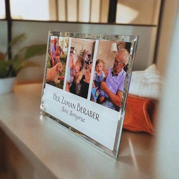 Dearens Her Zaman Beraber 3 Fotoğraflı Ayna Kenarlı Cam Çerçeve Beyaz 18x23 cm - Image 1