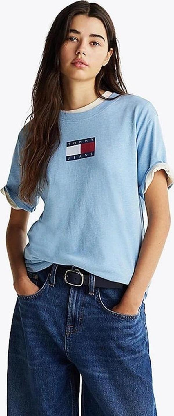 Tommy Hilfiger Kadın Mavi Logolu T-Shirt - Image 1
