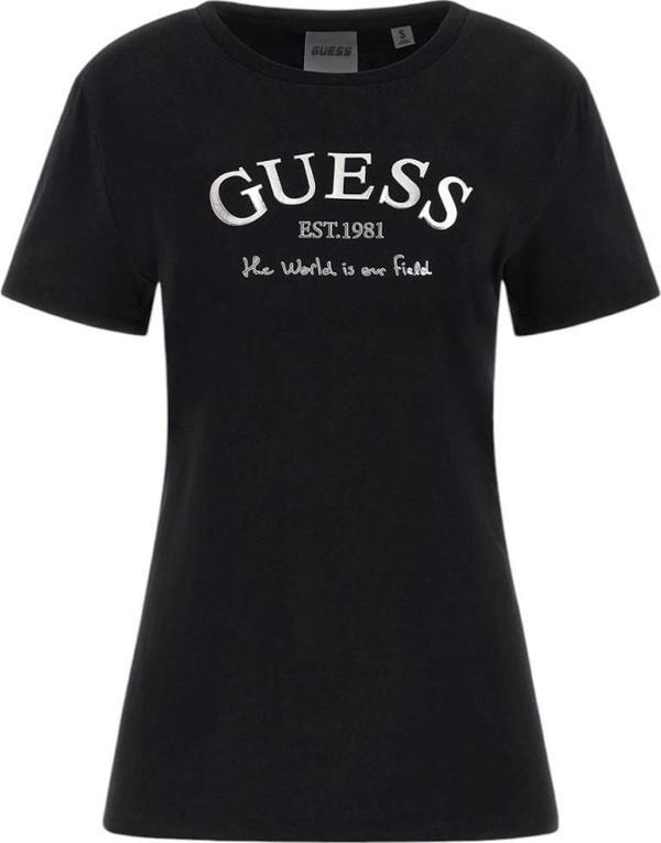 Guess Kadın Siyah Ön Logolu T-Shirt - Image 1