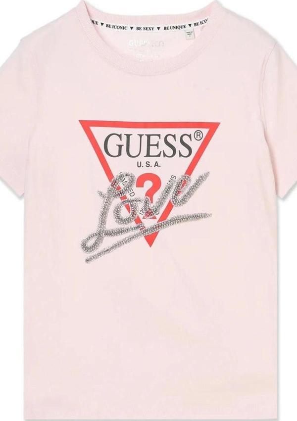 Guess Kadın Pembe Logolu T-Shirt - Image 1