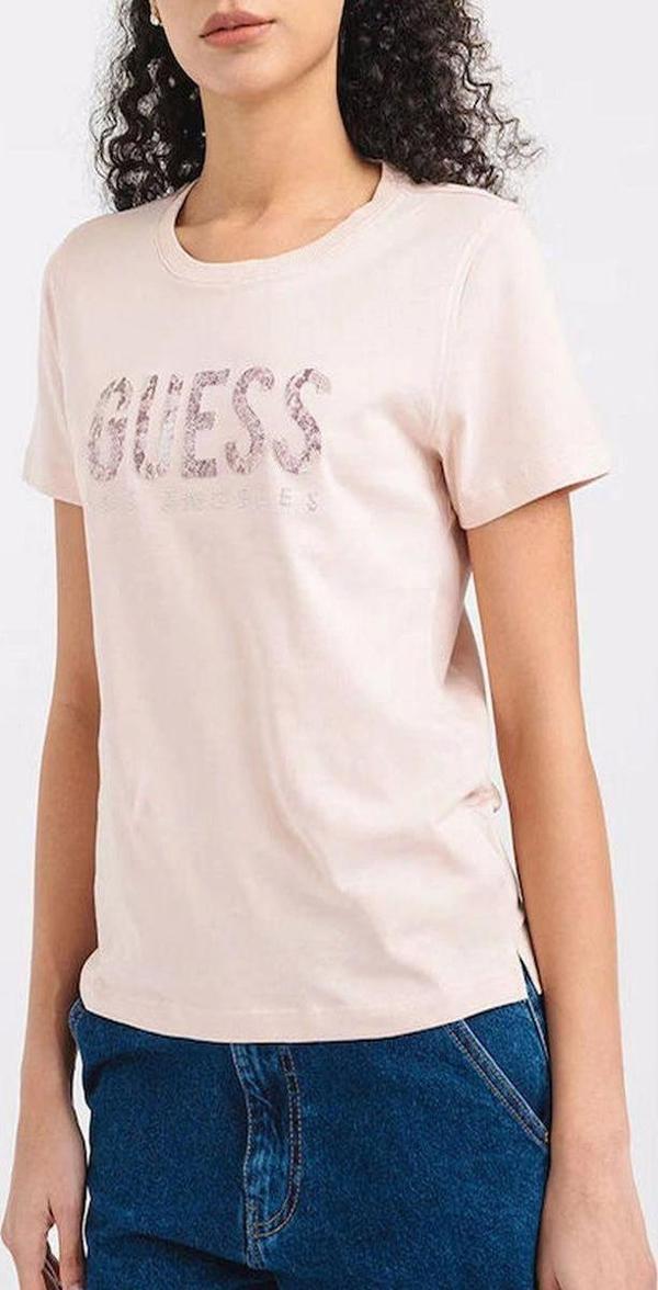 Guess Kadın Pembe Desenli T-Shirt - Image 1