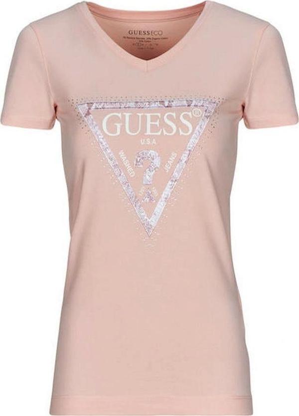 Guess Kadın Pembe Desenli T-Shirt - Image 1