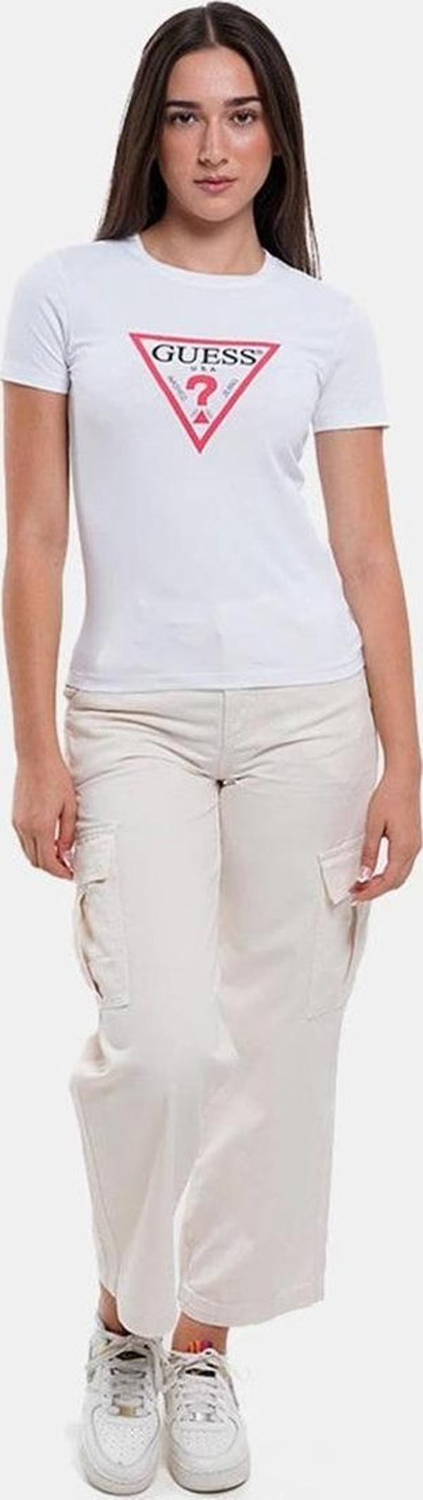 Guess Kadın  Slim Iconic Mid Organic   Beyaz T-Shirt - Image 1