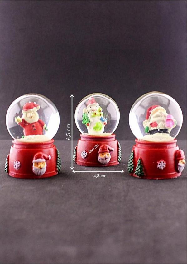 Dekoratif Hediye 3 Adet Yılbaşı Noel Baba ve Kardan Adam Temalı Mini Boy Işıklı Kar Küresi 6,5 cm - Image 1