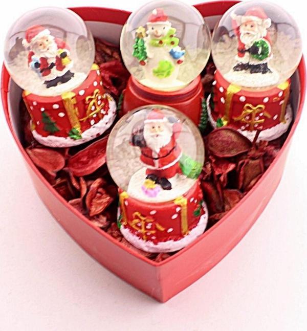 Dekoratif Hediye Sevgiliye 2025 Yeni Yıl Hediyesi Özel Kalp Kutu İçinde 4 Adet Işıklı Mini Noel Küre - Image 1