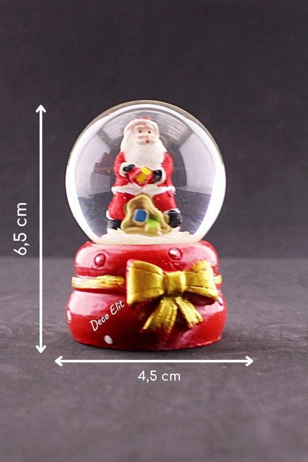 Dekoratif Yeni Yıl Noel Baba Temalı Kurdele Detaylı Mini Boy Işıklı Kar Küresi 6,5 cm - Image 1