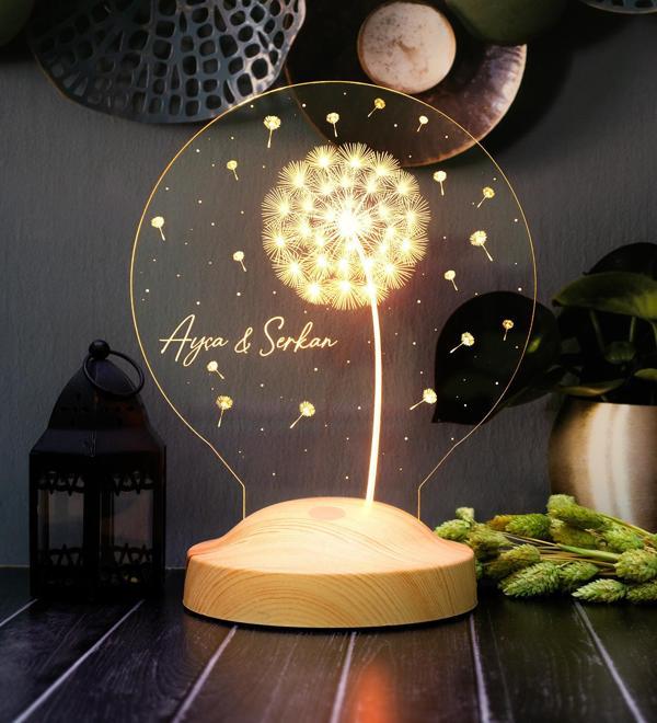 Karahindiba Led Gece Lambası, Kişiye Özel Tasarımlı - İsimli Sevgiliye, Eşe, Arkadaşa Hediye - Image 1