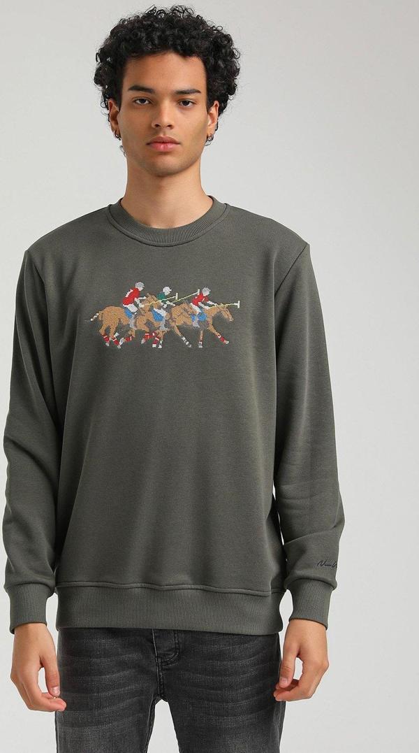 Bisiklet Yaka Haki Regular Custom Sweatshirt 23FWM60144 - Image 1