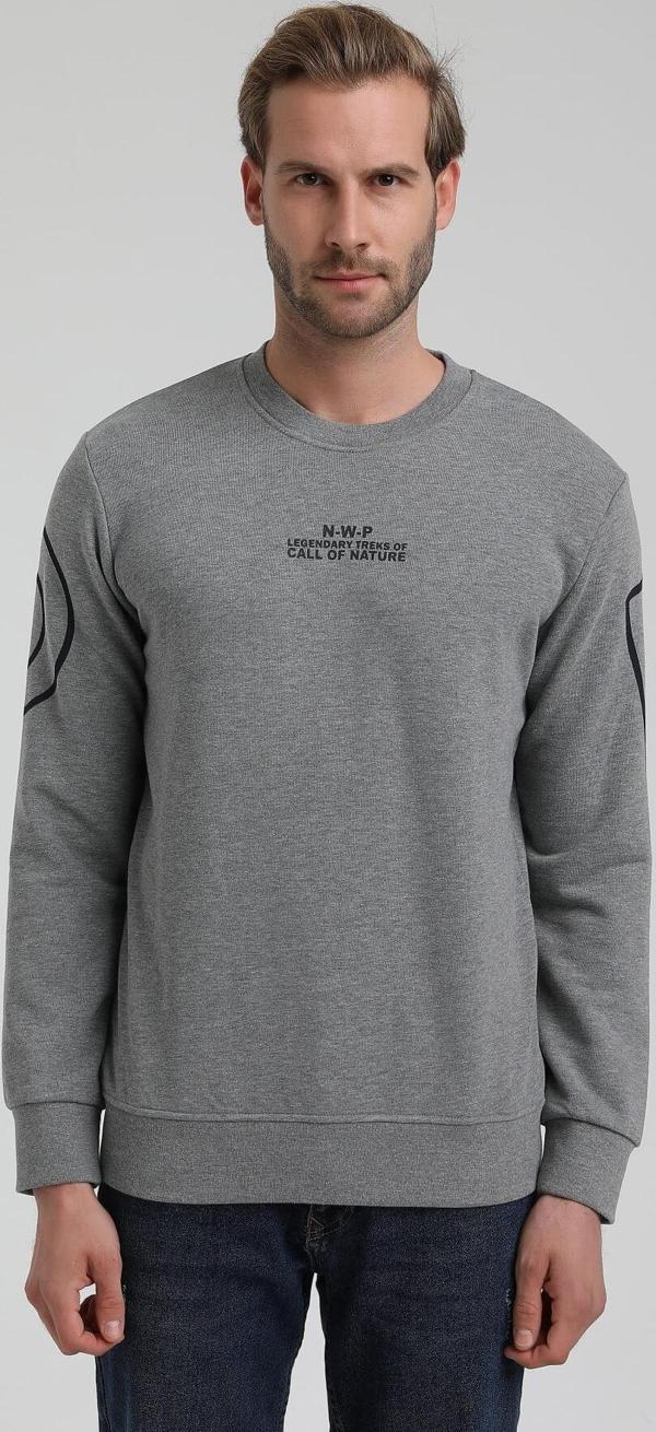 New World Polo Bisiklet Yaka Gri Slim Fit Sweatshirt 22FWM60126 - Image 1