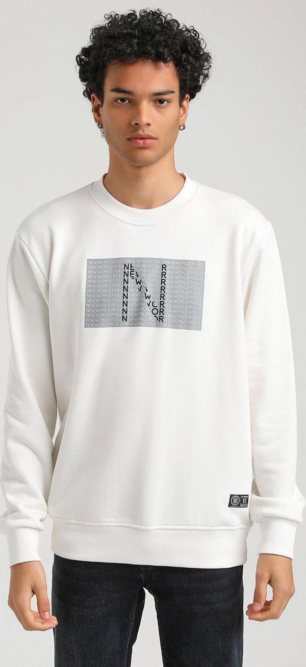 Bisiklet Yaka Ekru Slim Fit Sweatshirt 23FWM60152 - Image 1