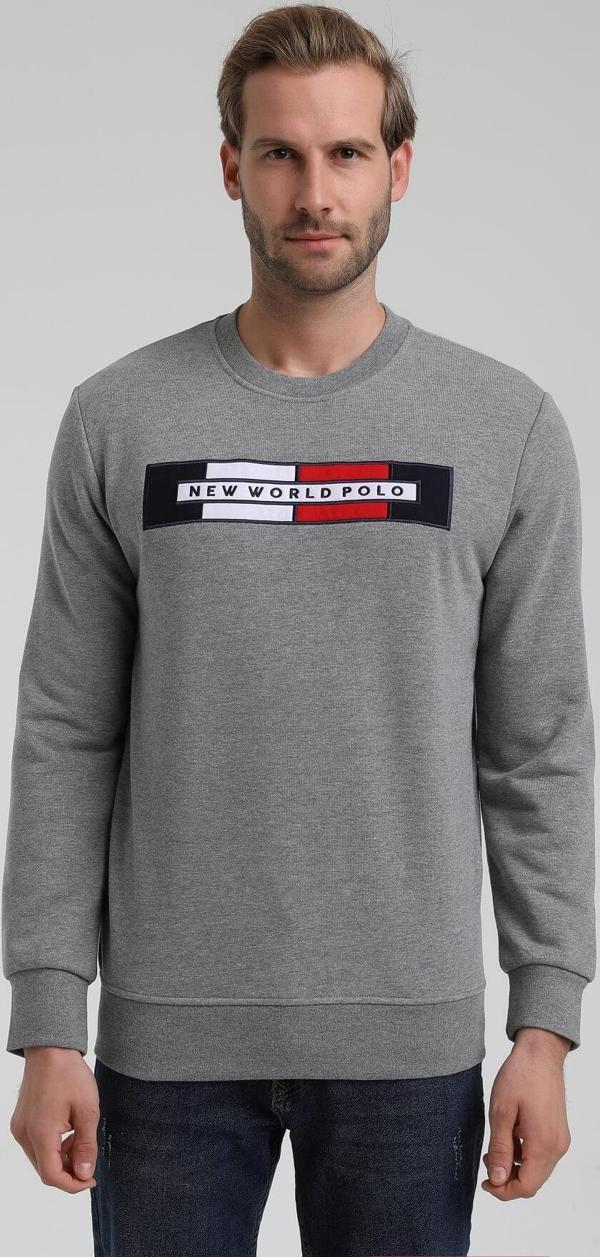 New World Polo Bisiklet Yaka Gri Slim Fit Sweatshirt 22FWM60124 - Image 1