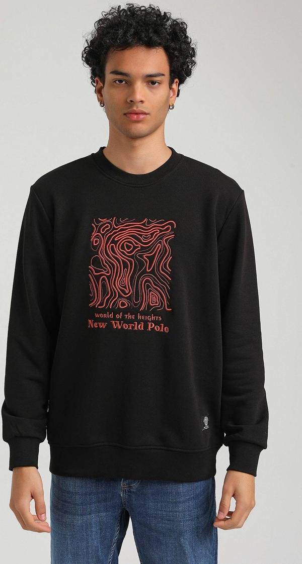 Bisiklet Yaka Siyah Slim Fit Sweatshirt 23FWM60153 - Image 1