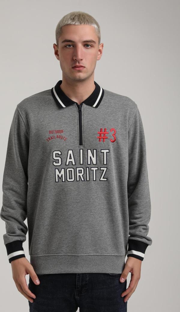 Bisiklet Yaka Gri Melanj Slim Fit Sweatshirt 24FWM60207 - Image 1