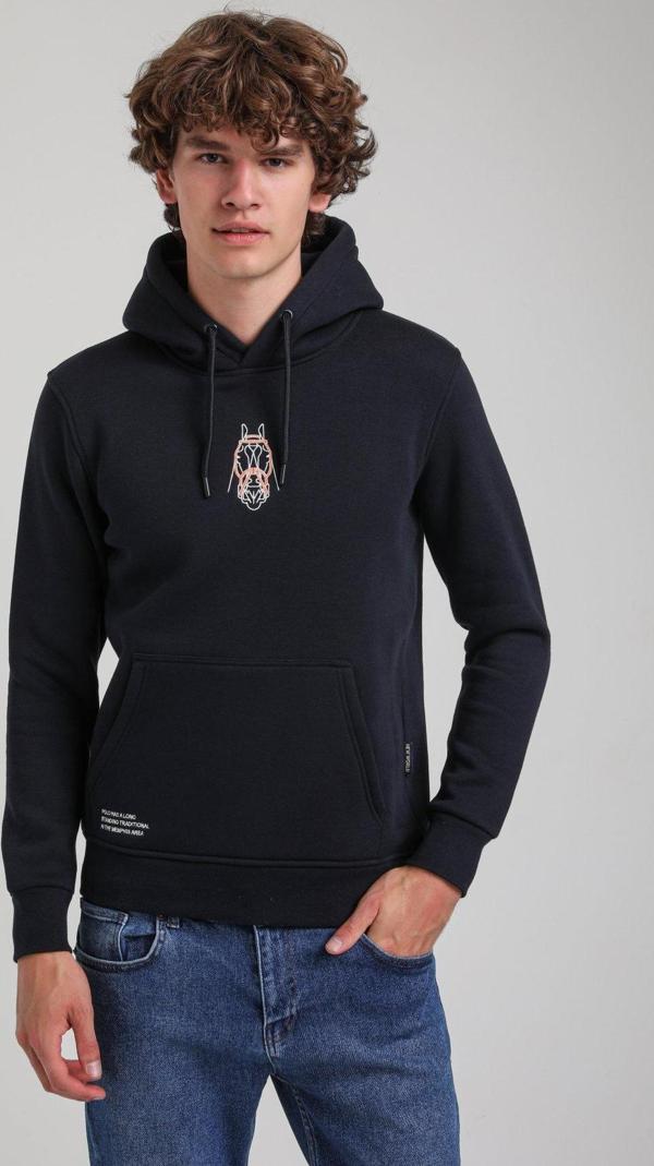 Kapüşonlu Lacivert Slim Fit Hoodie 23FWM64046 - Image 1