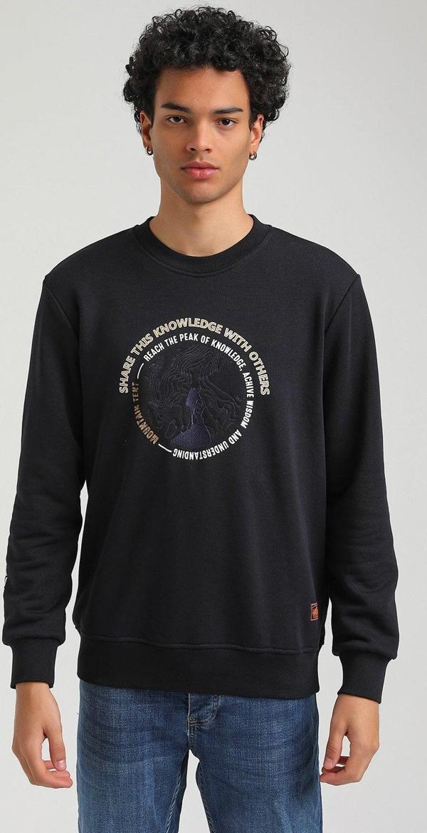 Bisiklet Yaka Lacivert Slim Fit Sweatshirt 23FWM60147 - Image 1