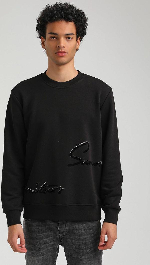 Bisiklet Yaka Siyah Slim Fit Sweatshirt 23FWM60150 - Image 1