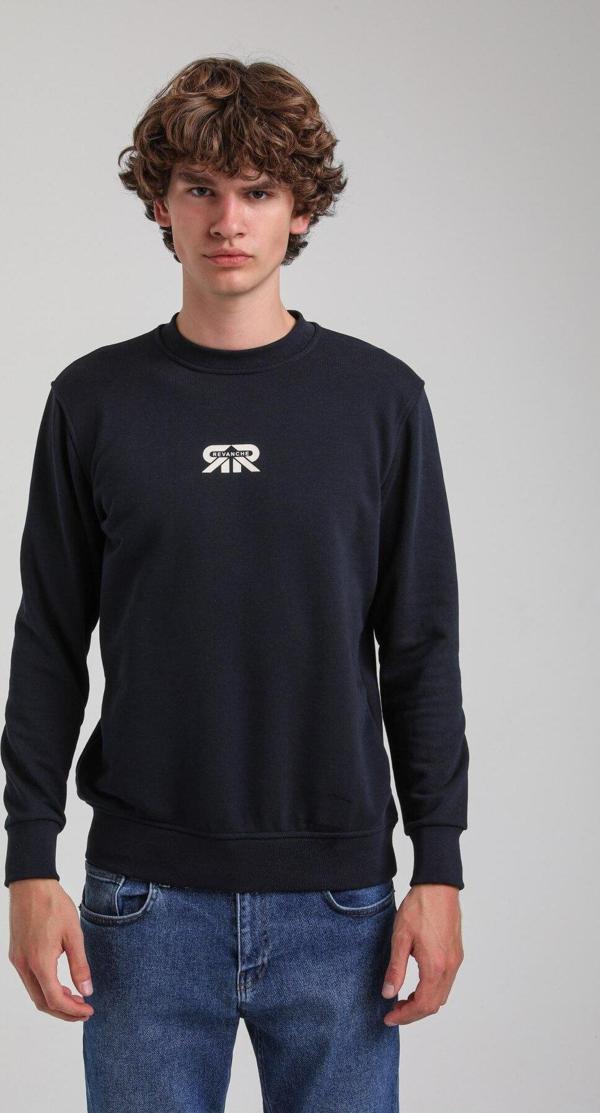 Bisiklet Yaka Lacivert Regular Custom Sweatshirt 23FWM60143 - Image 1