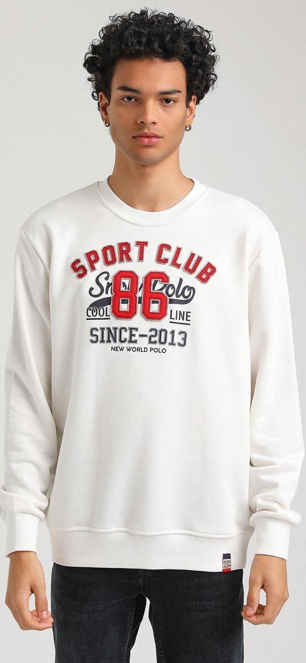 Bisiklet Yaka Ekru Slim Fit Sweatshirt 23FWM60159 - Image 1
