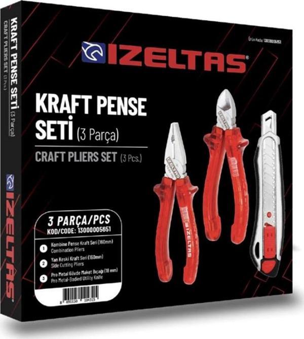 İzeltaş 3'lü Kraft Pense Seti 3 Parça Kraft Pense 160mm Kraft Yan Keski 160mm Maket Bıçağı - Image 1