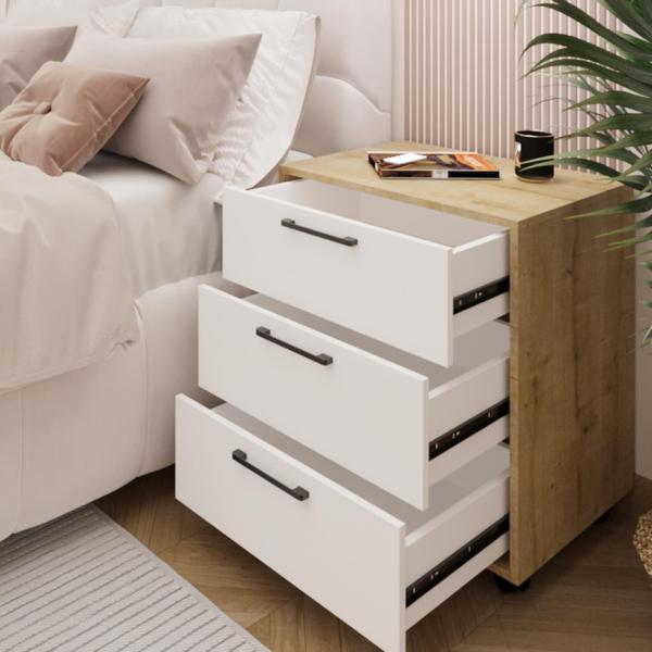 Moss Komodin Safir Meşe- Beyaz Çekmece - Image 1
