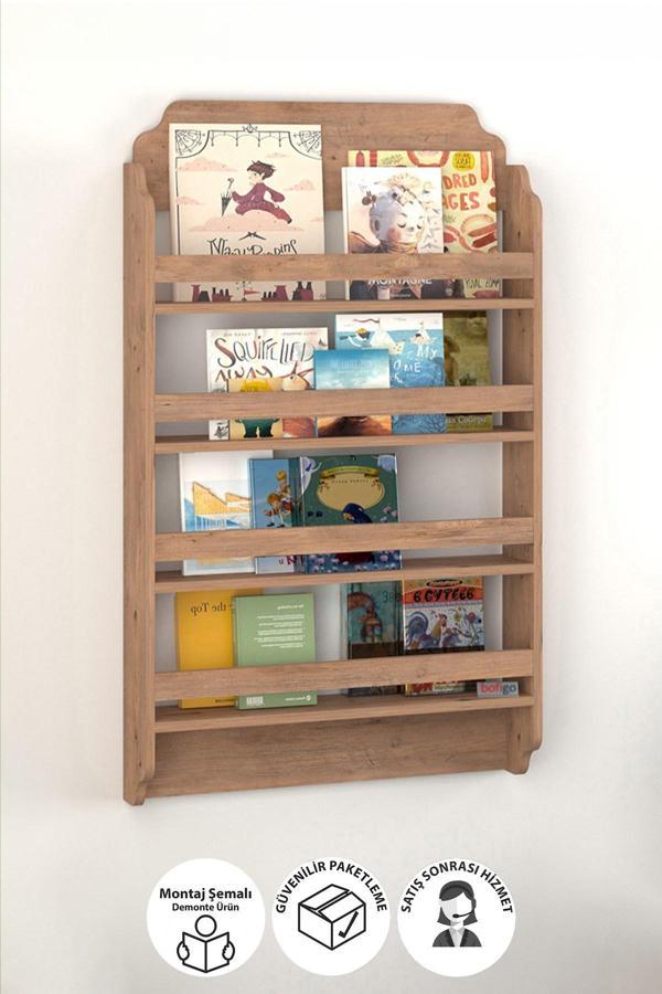Bofigo 4 Raflı Montessori Kitaplık Eğitici Çocuk Kitaplığı Çocuk Odası Kitaplığı Pella Çam - Image 1