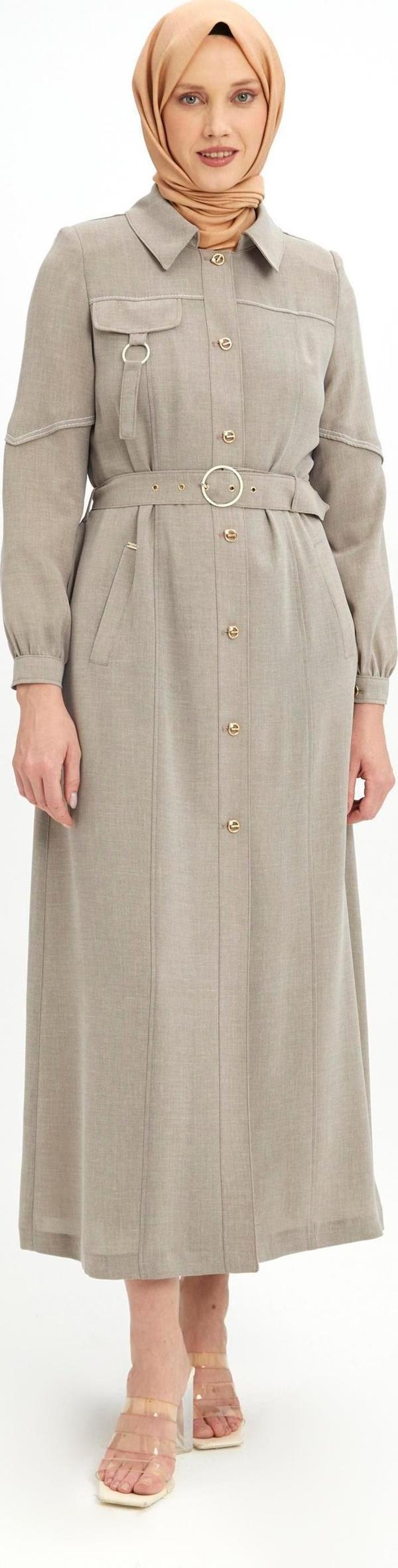 Gömlek Yaka Kemer Detaylı Vizon Pardesü 13170 - Image 1