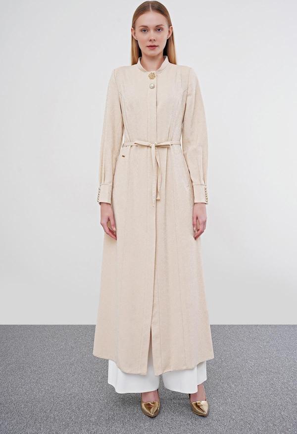 Desenli Aksesuar Detaylı Bej Pardesü 13279 - Image 1