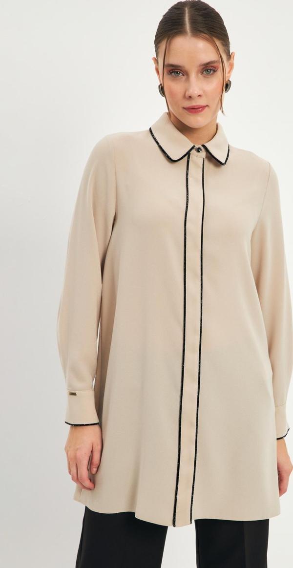 Şerit Detaylı Bej Tunik T-1498 - Image 1