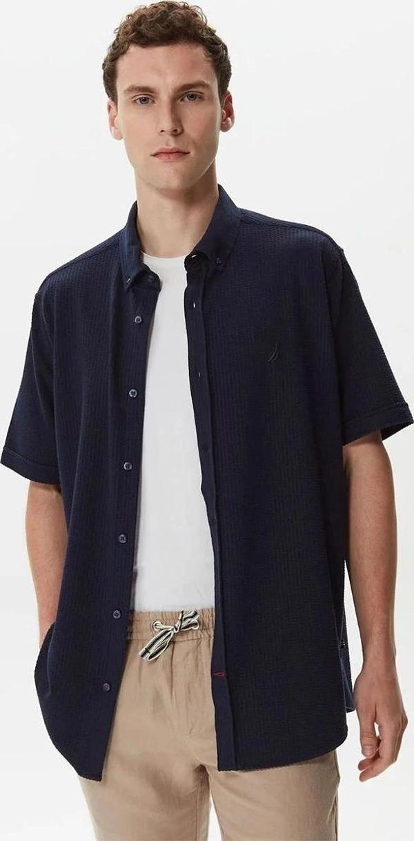 Nautica Erkek Lacivert Classic fit Kısa Kollu Gömlek - Image 1