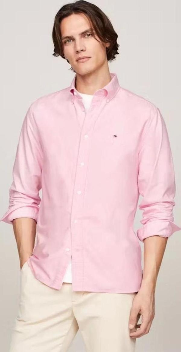 Tommy Hilfiger Erkek Pembe Oxford Gömlek - Image 1