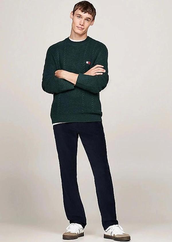 Tommy Jeans Erkek Yuvarlak Yaka Yeşil İnce Kazak - Image 1