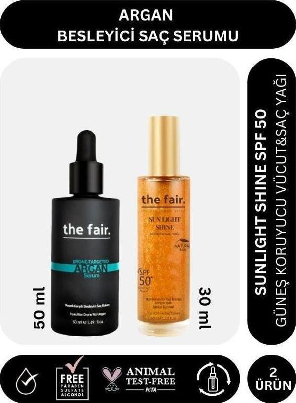 the fair. Argan Besleyici Saç Serumu 50 ml ve Sunlight Shine SPF 50 Güneş Koruyucu Saç Yağı 30 ml - Image 1