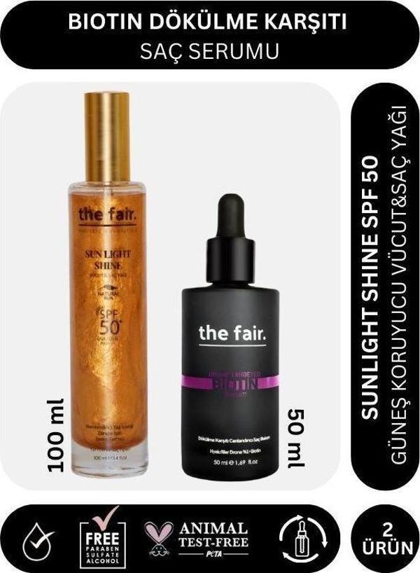 the fair. Biotin Dökülme Karşıtı 50 ml Saç Serumu ve Shine SPF 50 Güneş Koruyucu Saç Yağı 100 ml - Image 1