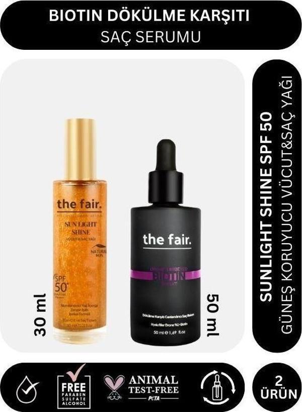 the fair. Biotin Dökülme Karşıtı 50 ml Saç Serumu ve Shine SPF 50 Güneş Koruyucu Saç Yağı 30 ml - Image 1