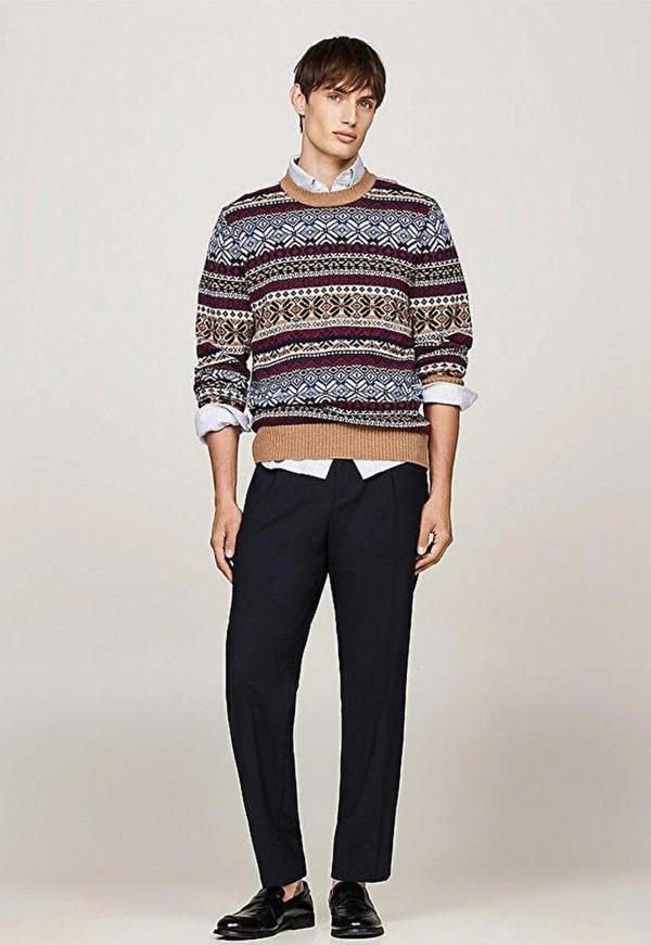 Tommy Hilfiger Erkek Bej Wool Blend Kazak - Image 1