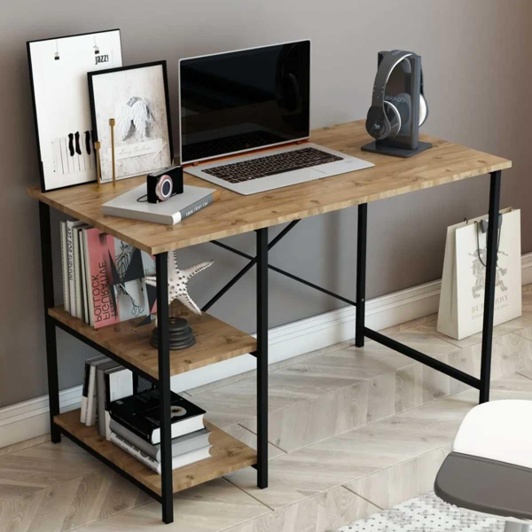 Reyo Falez 2 Raflı Çalışma Masası 60x120 - Bilgisayar Ofis Ders Masası Ceviz - Image 1
