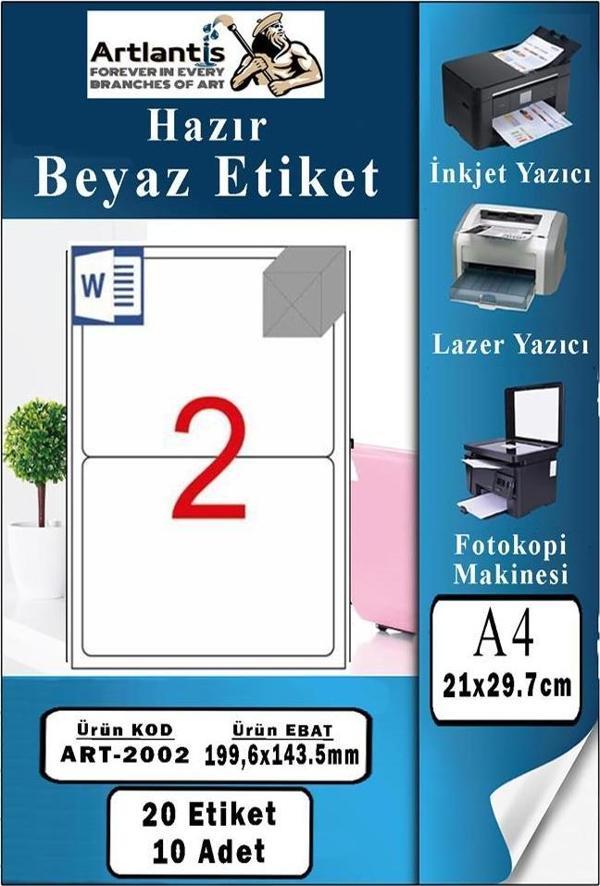 A4 Hazır Etiket 199.6x143.5 mm 10 Sayfa 1 Paket Kendinden Yapışkanlı Fotokopi Lazer İnkjet Kağıdı Yazıcılar İçin Uyumlu - Image 1