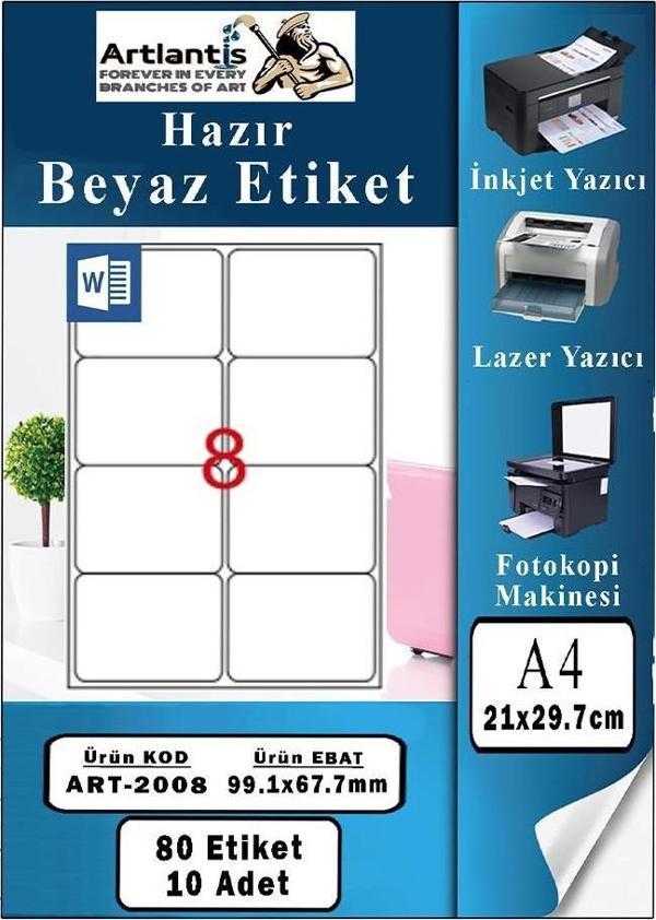 A4 Hazır Etiket 99.1x67.7 mm 10 Sayfa 1 Paket Kendinden Yapışkanlı Fotokopi Lazer İnkjet Kağıdı Yazıcılar İçin Uyumlu - Image 1