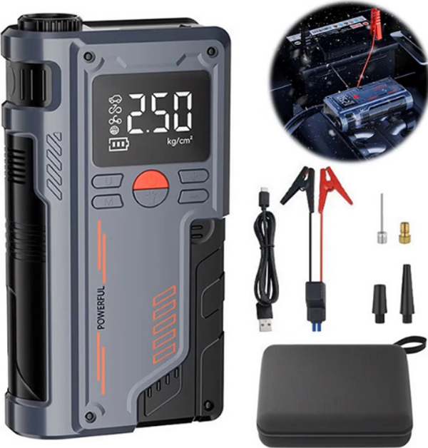 Mefa Ös 150PSI 8000MAH Şarjlı 120W Araç Lastik Şişirme Pompası ve Araç Akü Takviye Cihazı Starter - Image 1