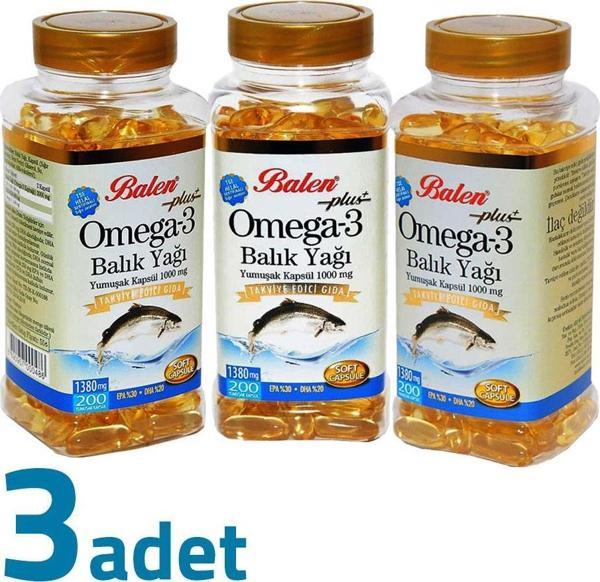 Balen Plus+ Omega-3 Balık Yağı Yumuşak Kapsül 200 Kapsül x 1380mg x 3 Kutu - Image 1