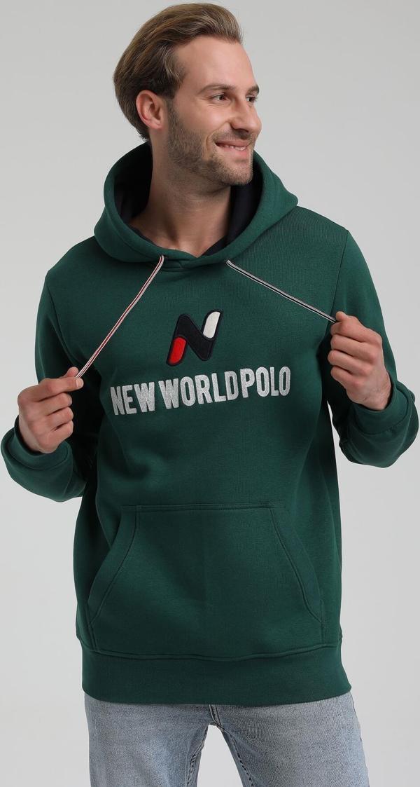 New World Polo Kapüşonlu Koyu Yeşil Slim Fit Hoodie 22FWM64032 - Image 1