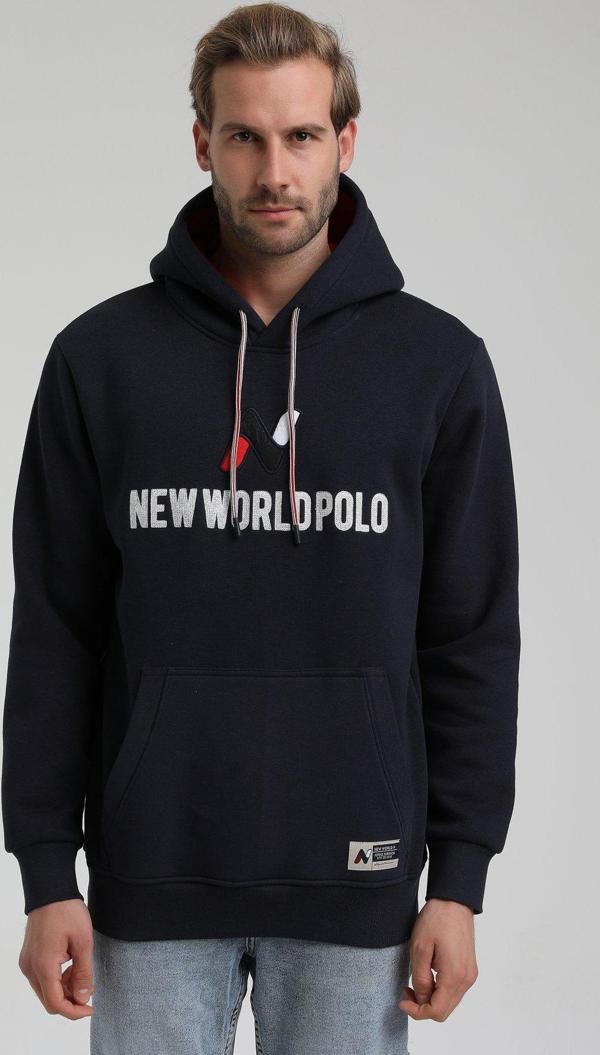 New World Polo Kapüşonlu Lacivert Slim Fit Hoodie 22FWM64032 - Image 1