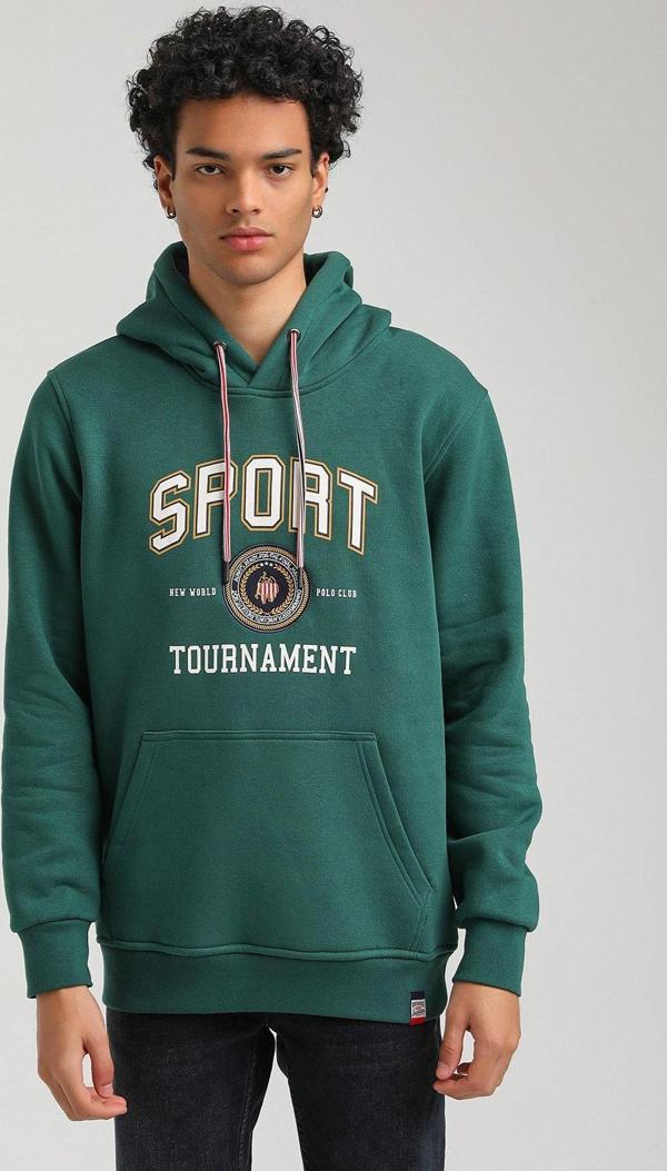 Kapüşonlu Yeşil Slim Fit Hoodie 23FWM64052 - Image 1