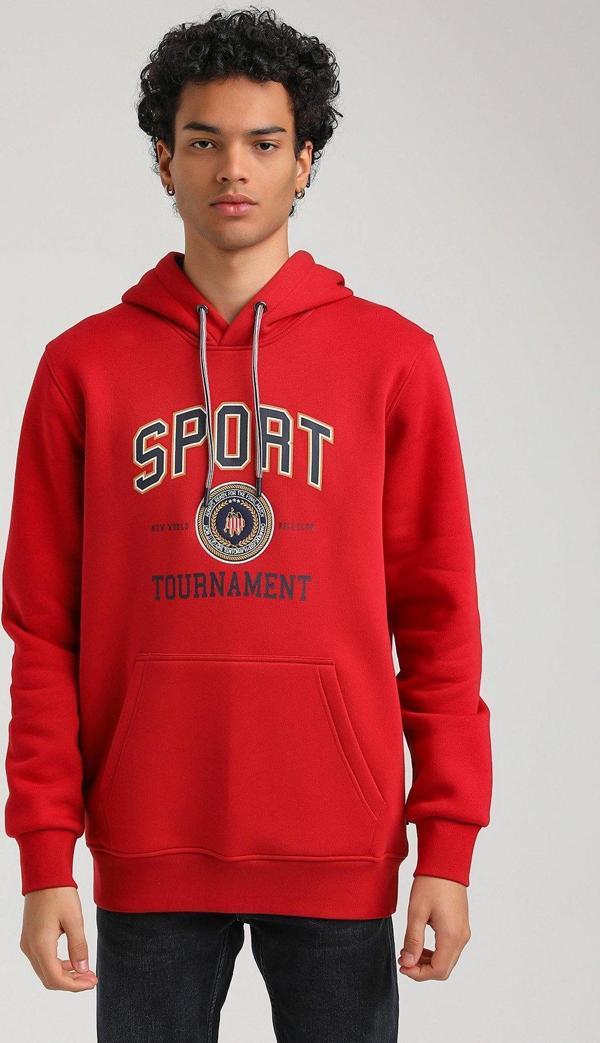 Kapüşonlu Kırmızı Slim Fit Hoodie 23FWM64052 - Image 1