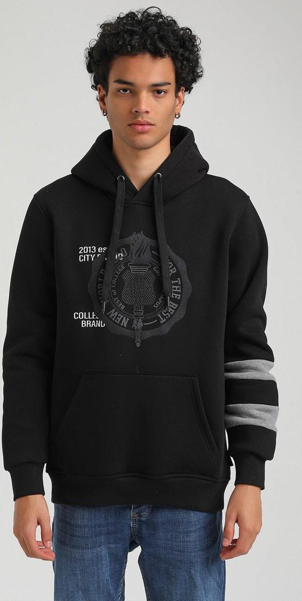 Kapüşonlu Siyah Slim Fit Hoodie 23FWM64054 - Image 1