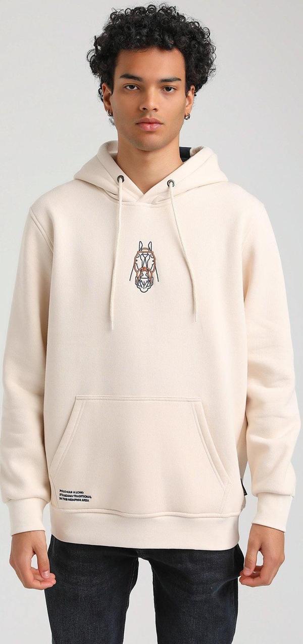 Kapüşonlu Ekru Slim Fit Hoodie 23FWM64046 - Image 1