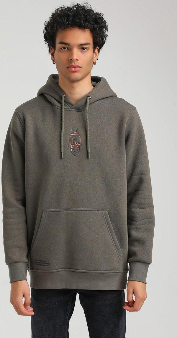 Kapüşonlu Haki Slim Fit Hoodie 23FWM64046 - Image 1